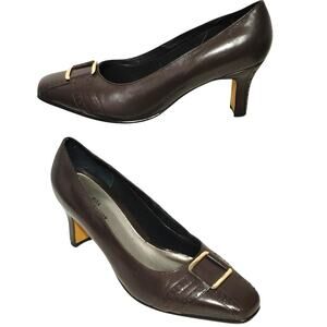 Ros Hommerson Pumps Brown Leather Heeled Slip On Heeled Shoes Womens 6.5
